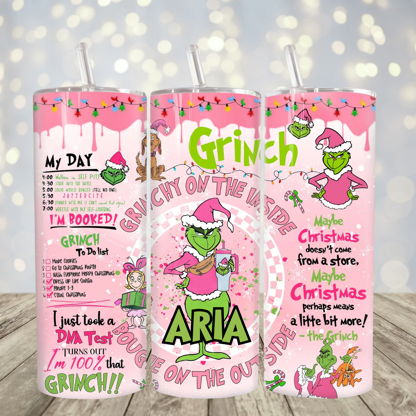 Pink Grinch Personalized Christmas Tumbler