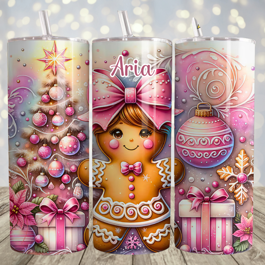 Pink Girl Gingerbread Personalized Christmas Tumbler