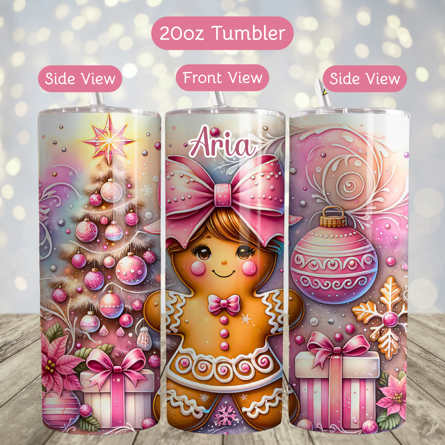 Pink Girl Gingerbread Personalized Christmas Tumbler