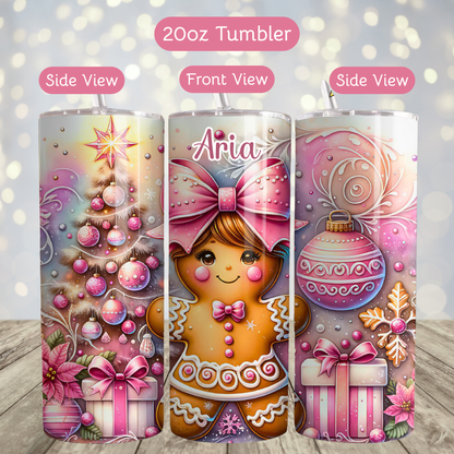Pink Girl Gingerbread Personalized Christmas Tumbler