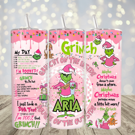 Pink Grinch Personalized Christmas Tumbler