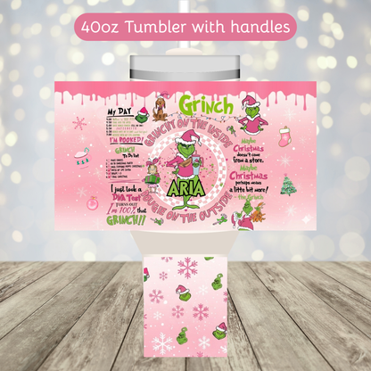 Pink Grinch Personalized Christmas Tumbler 20oz or 40oz
