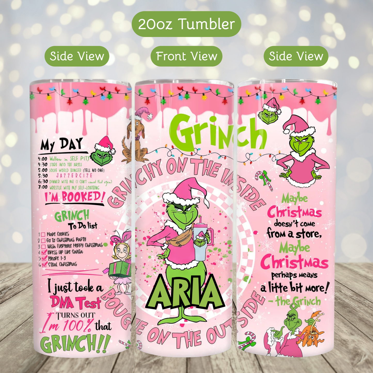 Pink Grinch Personalized Christmas Tumbler 20oz or 40oz