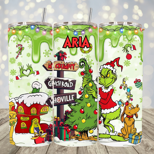 Grinch Christmas Tumbler - Personalized Holiday Cup