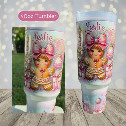 Pink Girl Gingerbread Personalized Christmas Tumbler
