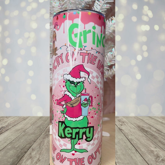 Pink Grinch Personalized Christmas Tumbler 20oz or 40oz