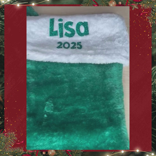 Bundle Stocking AND Wood Name: Christmas Stocking Personalized With Name & Glitter Laser-Cut Name Bundle